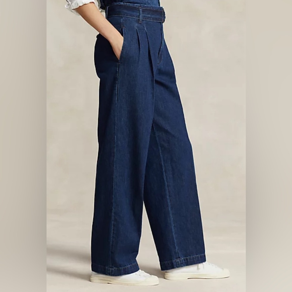 Polo Ralph Lauren Belted Pleated Wide-Leg Denim Pant